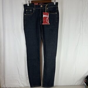 Relco Jeans Mens 32x32 Dark Blue Stretch Denim Straight Leg Garment Wash Casual